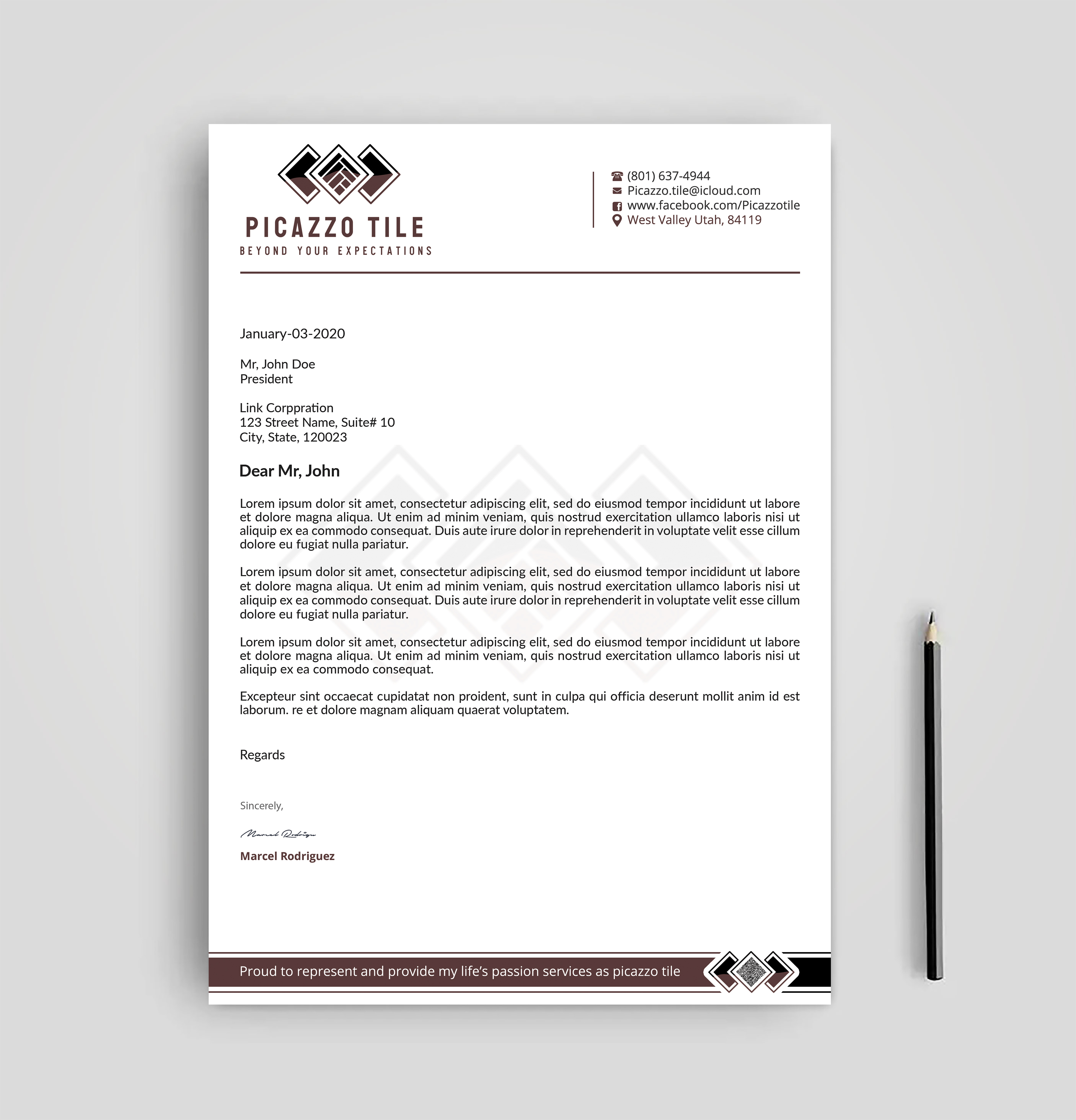 Letterhead Design by Expert Bappy for Picazzo Tile  | Design #30669881
