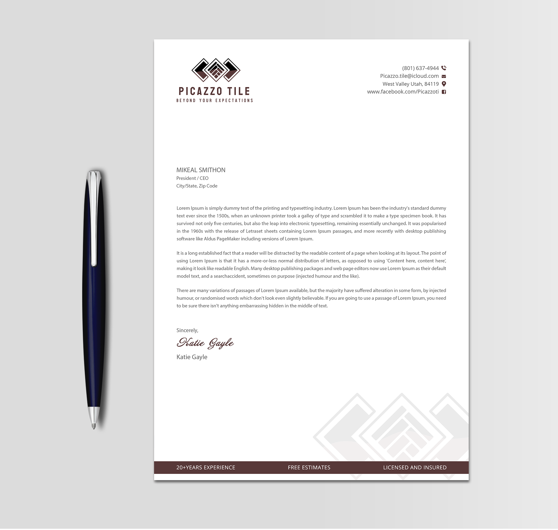 Letterhead Design by DesignShout for Picazzo Tile  | Design #30661408