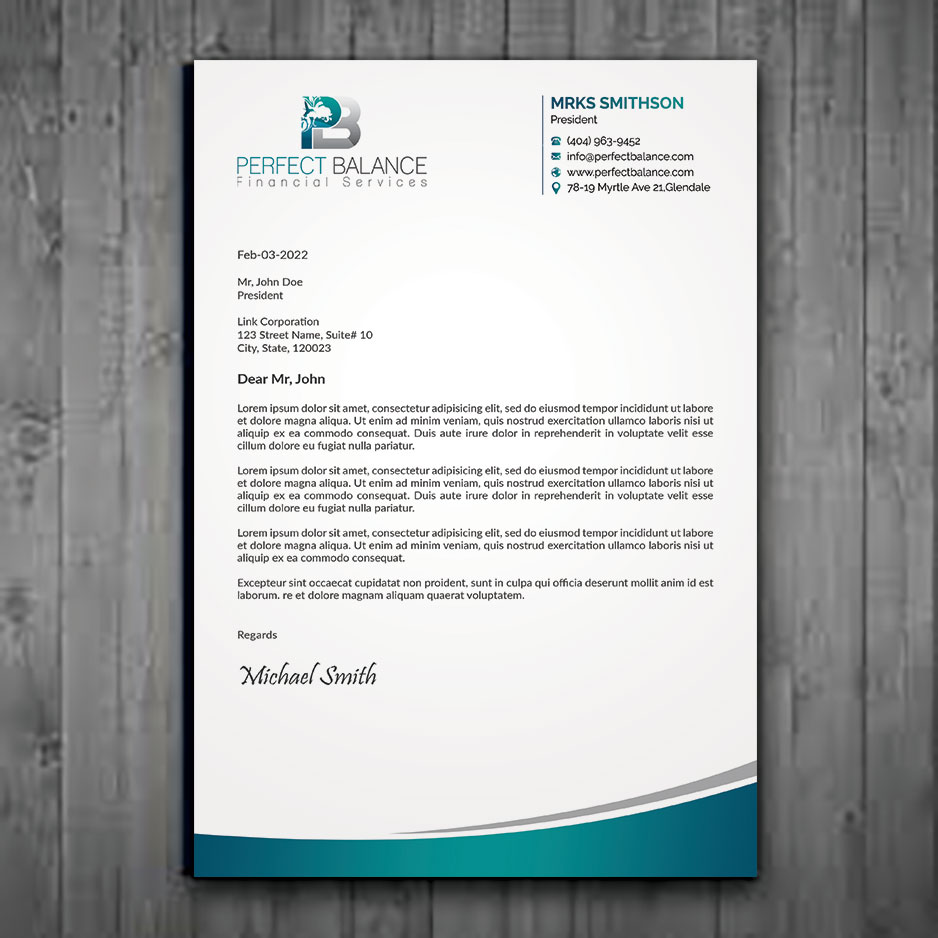 Letterhead Design by sadikul islam for Perfect Balance Financial Services | Design #30690556