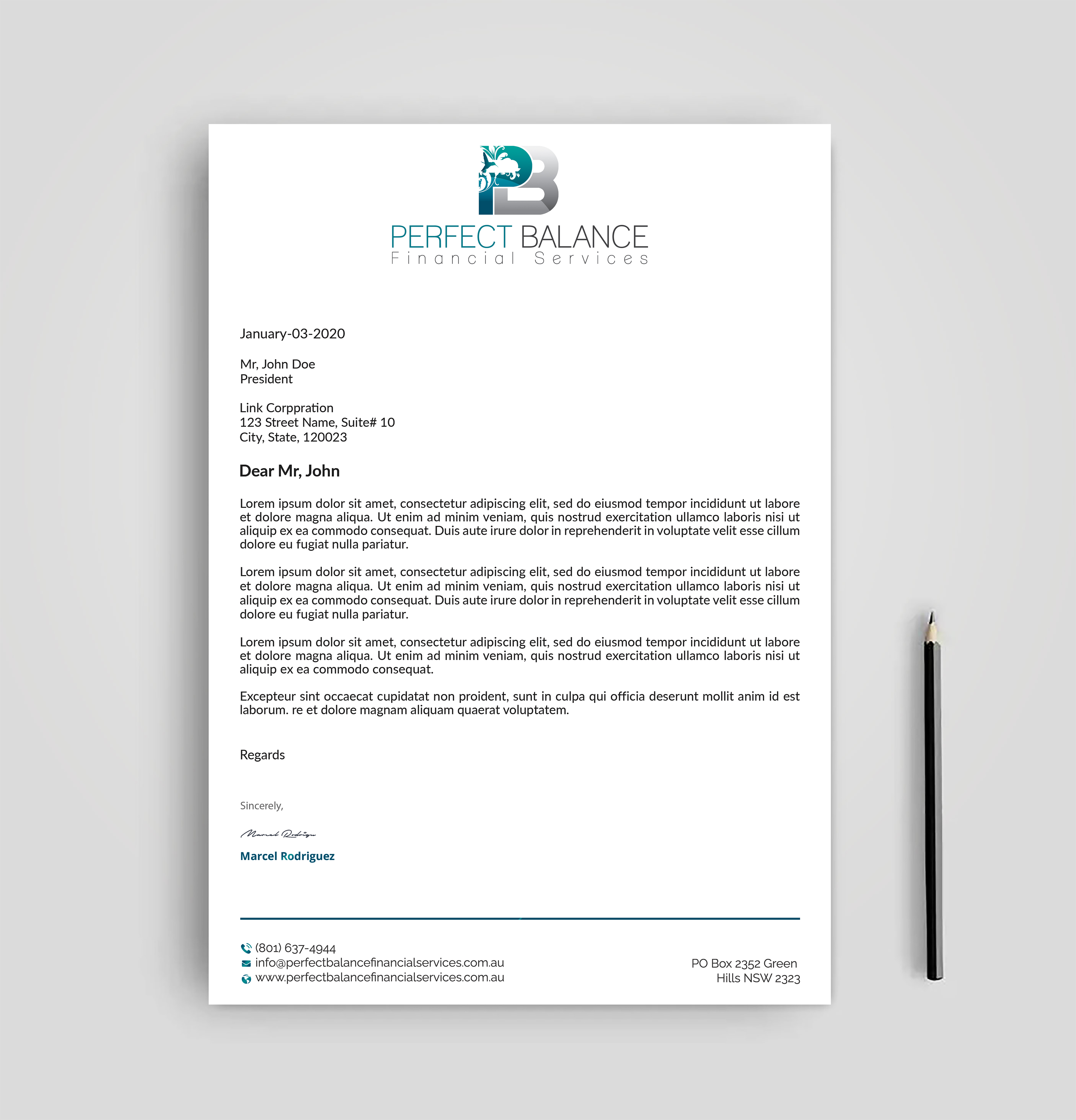 Letterhead Design by Expert Bappy for Perfect Balance Financial Services | Design #30691116