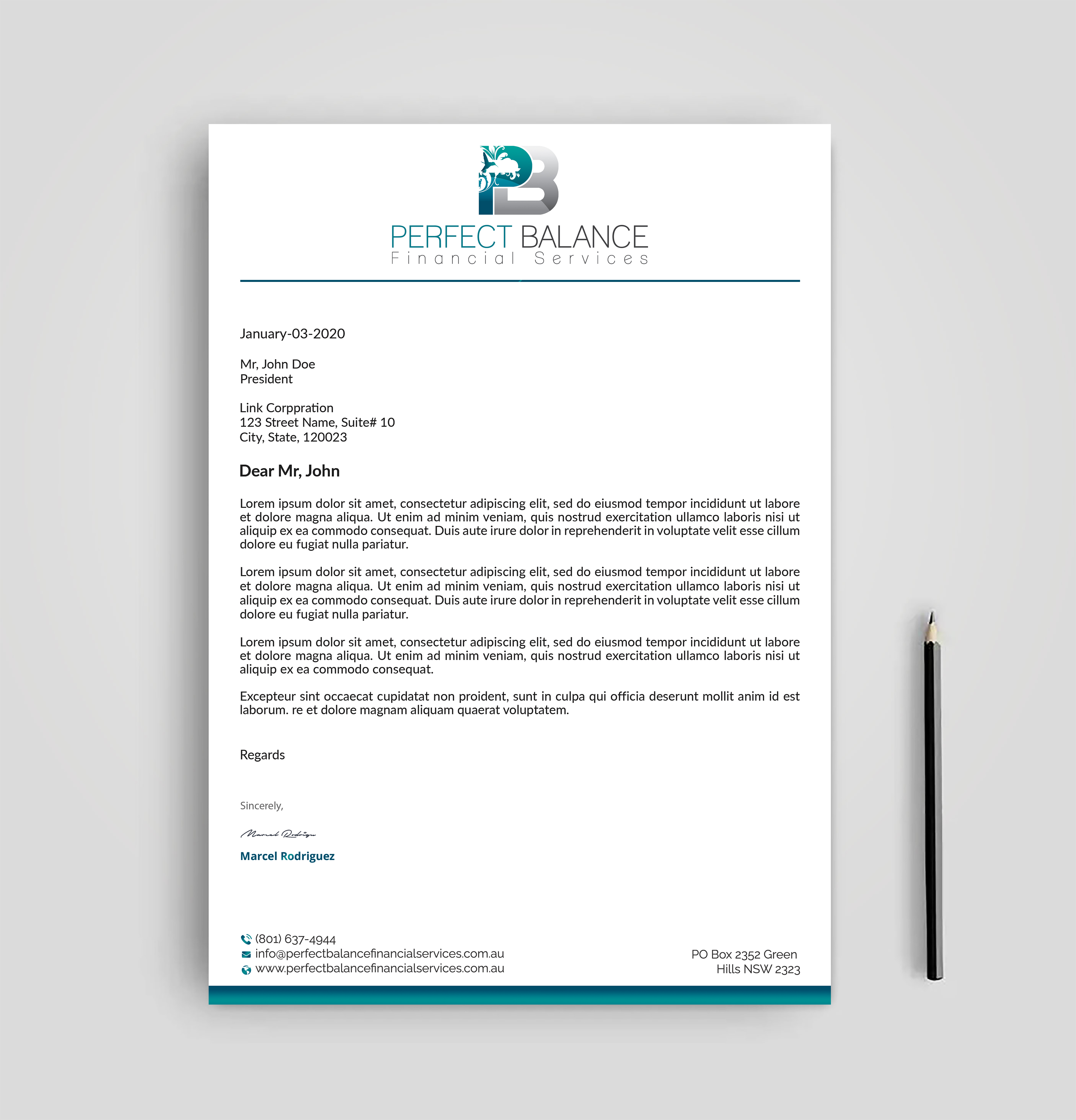Letterhead Design by Expert Bappy for Perfect Balance Financial Services | Design #30691139