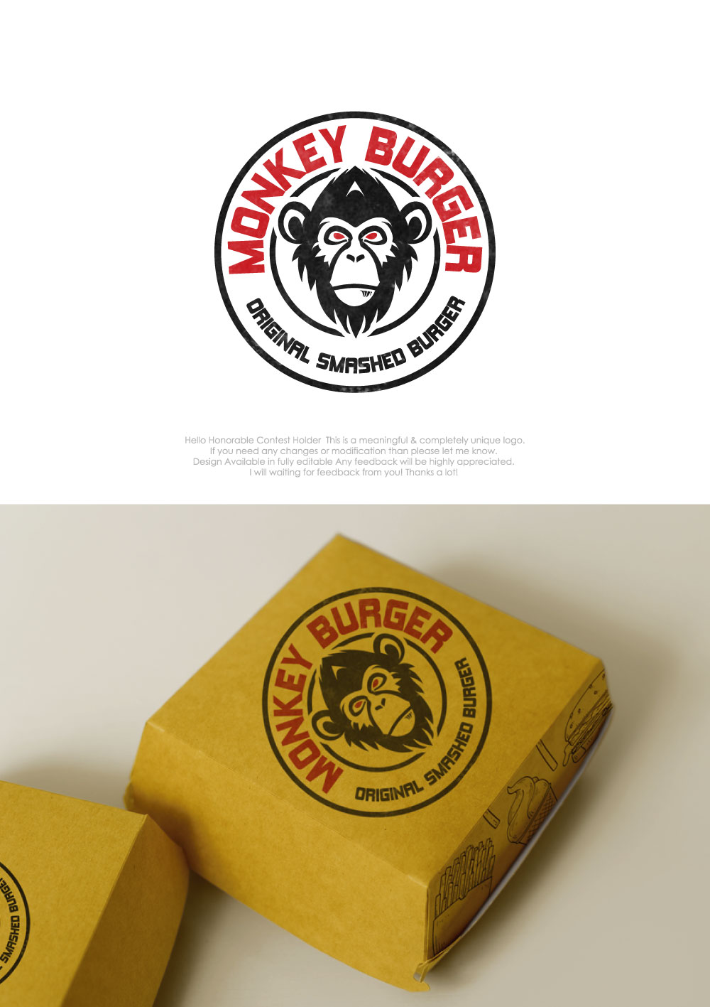 Logo Design by LogoEon for Monkey burger | Design: #30724286
