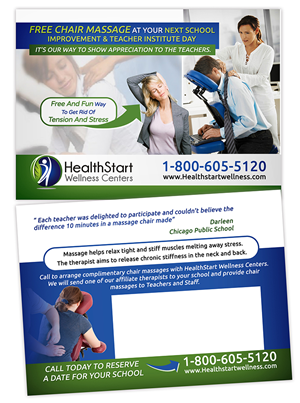Want to market to schools to offer free chair massages for teacher and staff of the schools | Postkarten-Design von creationz2011