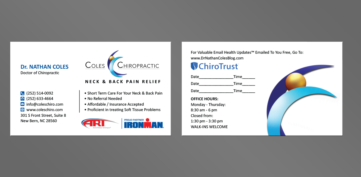 Business Card Design by MT for Coles Chiropractic Center, PLLC | Design #5990060