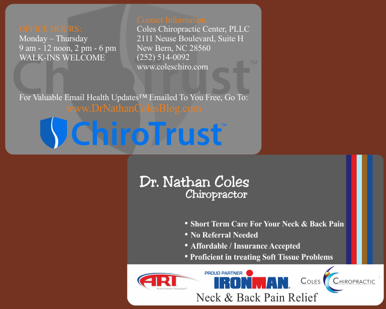 Business Card Design by somnath.mukerji1 for Coles Chiropractic Center, PLLC | Design #3094515