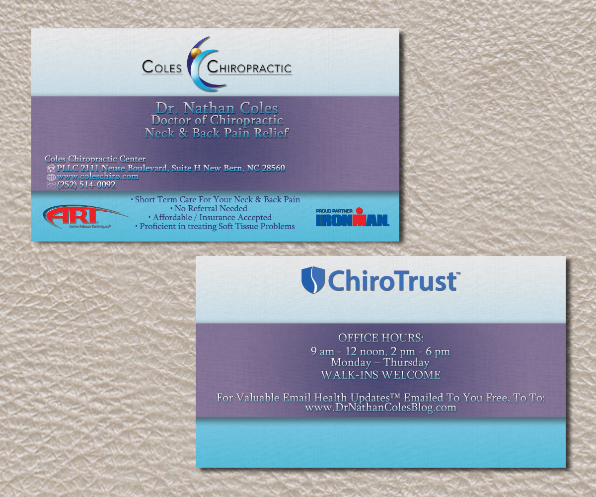 Visitenkarten-Design von DreamDesigns für Coles Chiropractic Center, PLLC | Design #3103427