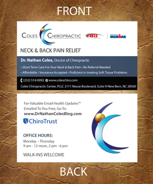 Visitenkarten-Design von Sandy1155 für Coles Chiropractic Center, PLLC | Design: #3095517