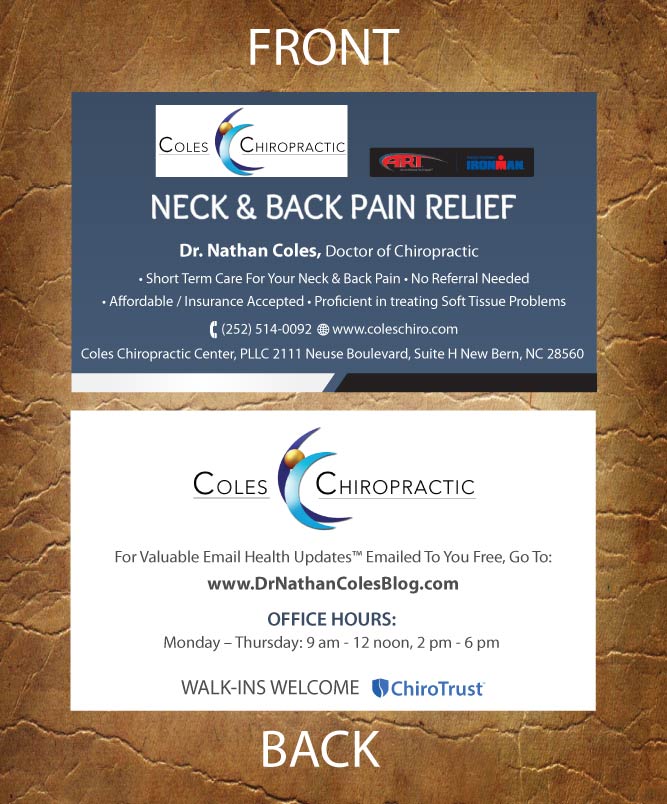 Business Card Design by Sandy1155 for Coles Chiropractic Center, PLLC | Design #3095523