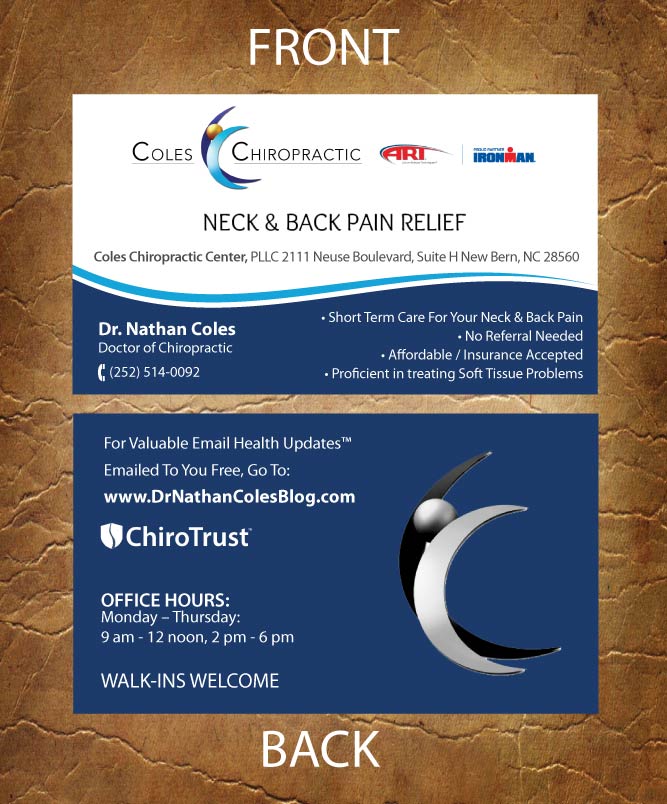 Business Card Design by Sandy1155 for Coles Chiropractic Center, PLLC | Design #3095526