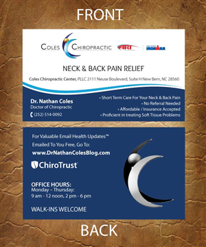 Visitenkarten-Design von Sandy1155 für Coles Chiropractic Center, PLLC | Design: #3095526