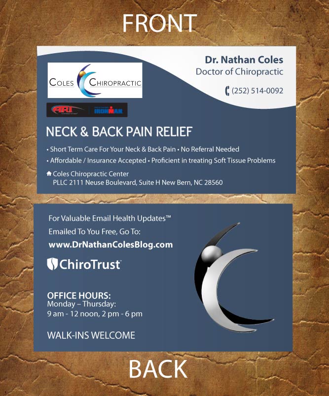 Business Card Design by Sandy1155 for Coles Chiropractic Center, PLLC | Design #3095529