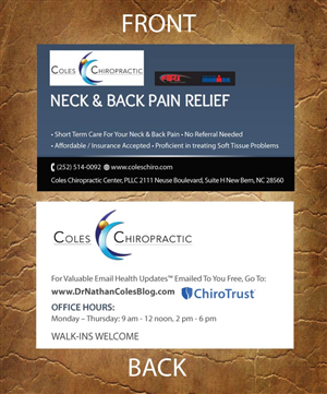 Visitenkarten-Design von Sandy1155 für Coles Chiropractic Center, PLLC | Design: #3095543