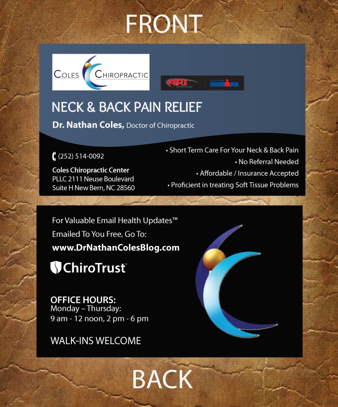 Business Card Design by Sandy1155 for Coles Chiropractic Center, PLLC | Design #3095549
