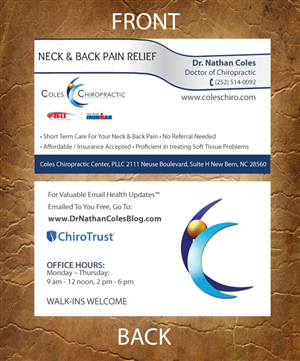Visitenkarten-Design von Sandy1155 für Coles Chiropractic Center, PLLC | Design: #3095555