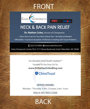 Visitenkarten-Design von Sandy1155 für Coles Chiropractic Center, PLLC | Design: #3095570