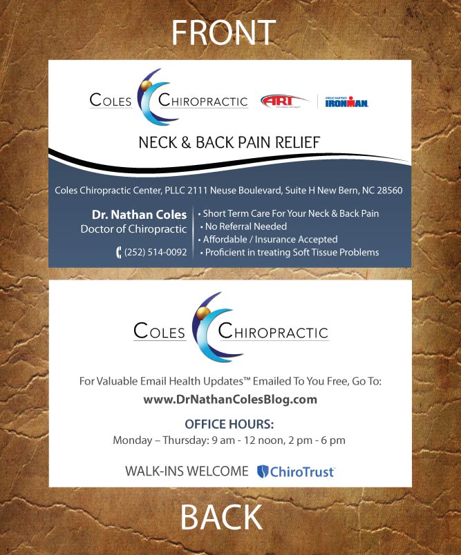 Business Card Design by Sandy1155 for Coles Chiropractic Center, PLLC | Design #3095572