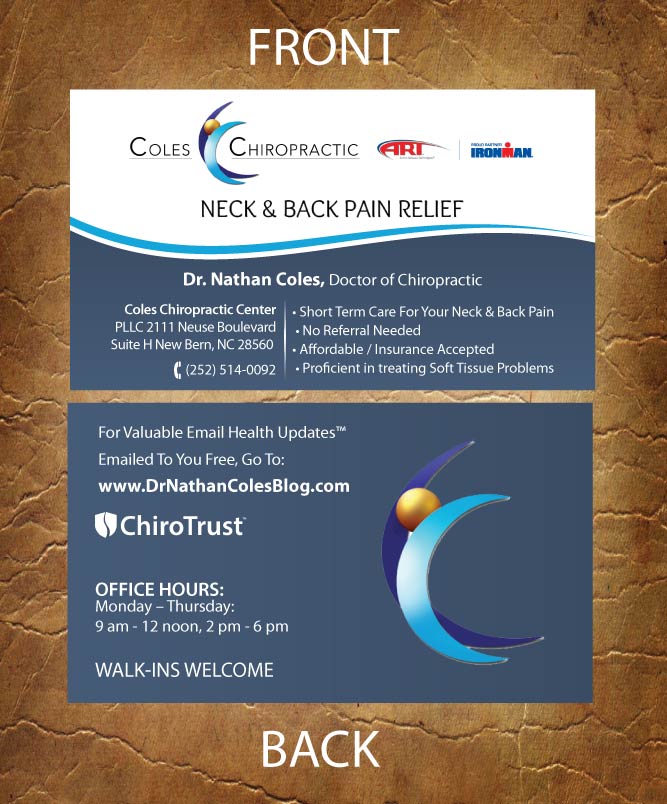 Business Card Design by Sandy1155 for Coles Chiropractic Center, PLLC | Design #3095575