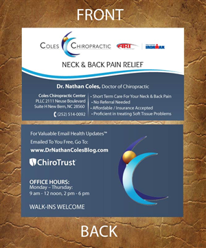 Visitenkarten-Design von Sandy1155 für Coles Chiropractic Center, PLLC | Design: #3095575
