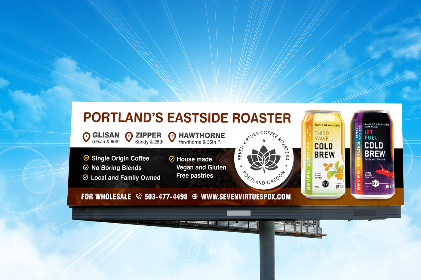 Billboard Design by rkailas for Seven Virtues Coffee Roasters | Design #30854983