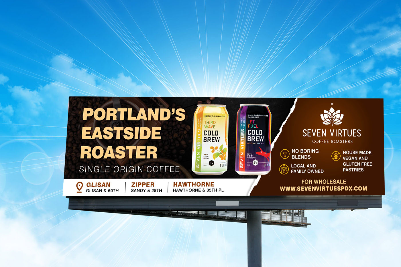 Billboard Design by rkailas for Seven Virtues Coffee Roasters | Design #30872365