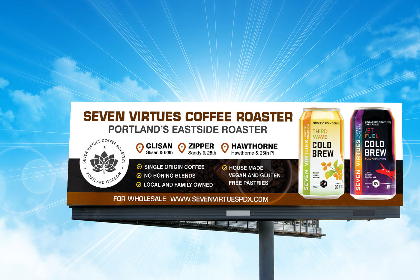 Billboard Design by rkailas for Seven Virtues Coffee Roasters | Design #30872378