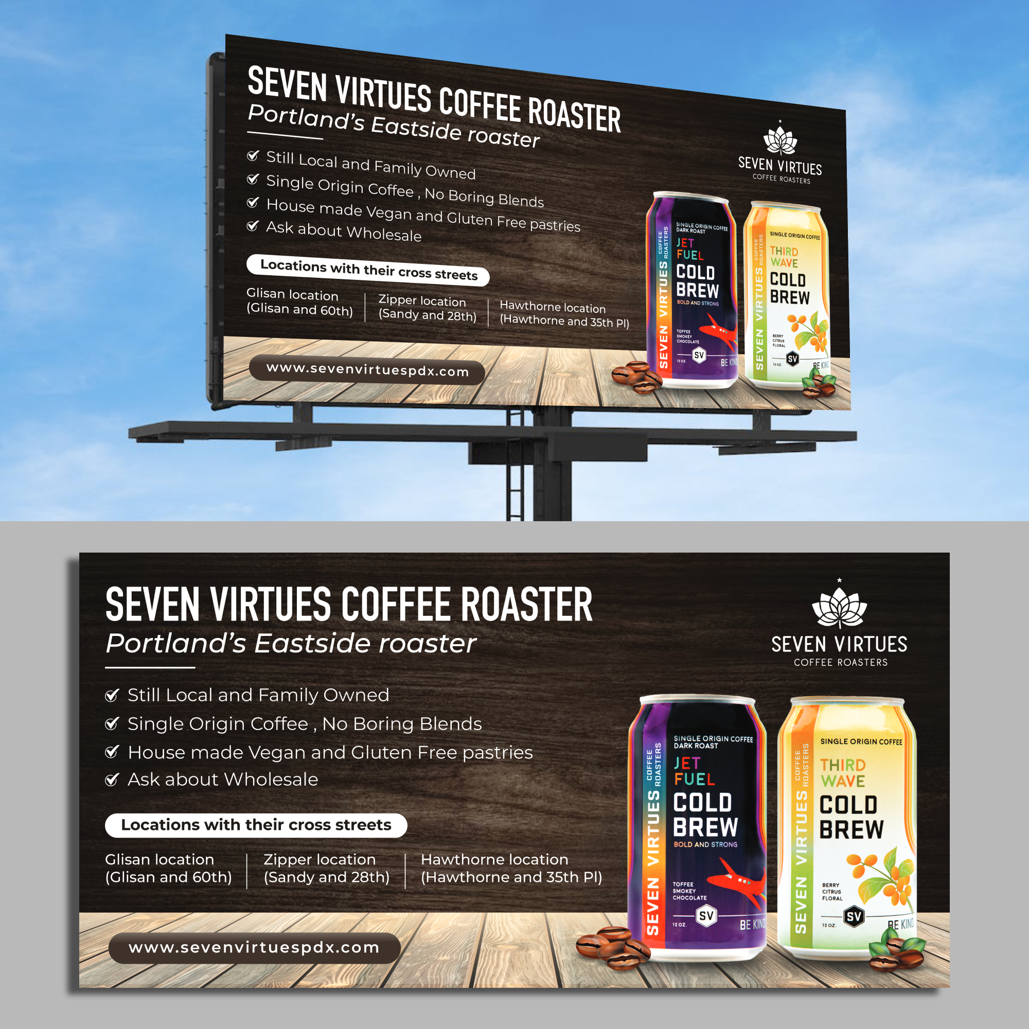 Billboard Design by ecorokerz for Seven Virtues Coffee Roasters | Design #30854547