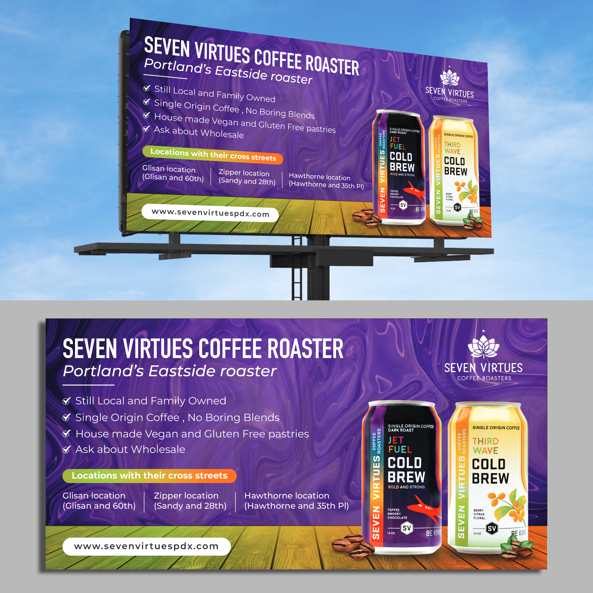 Billboard Design by ecorokerz for Seven Virtues Coffee Roasters | Design #30854548