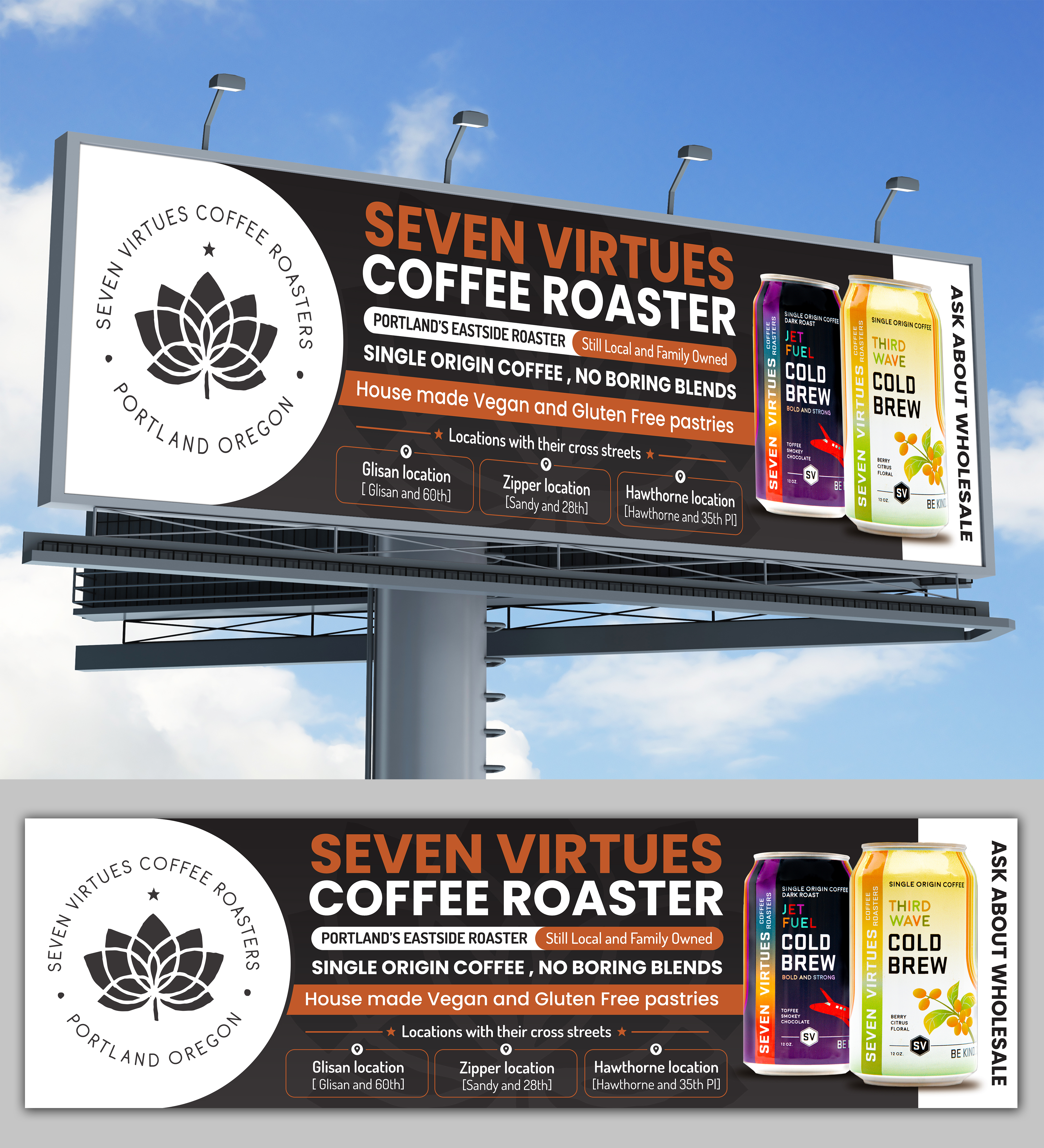 Billboard Design by SAI DESIGNS for Seven Virtues Coffee Roasters | Design #30847586