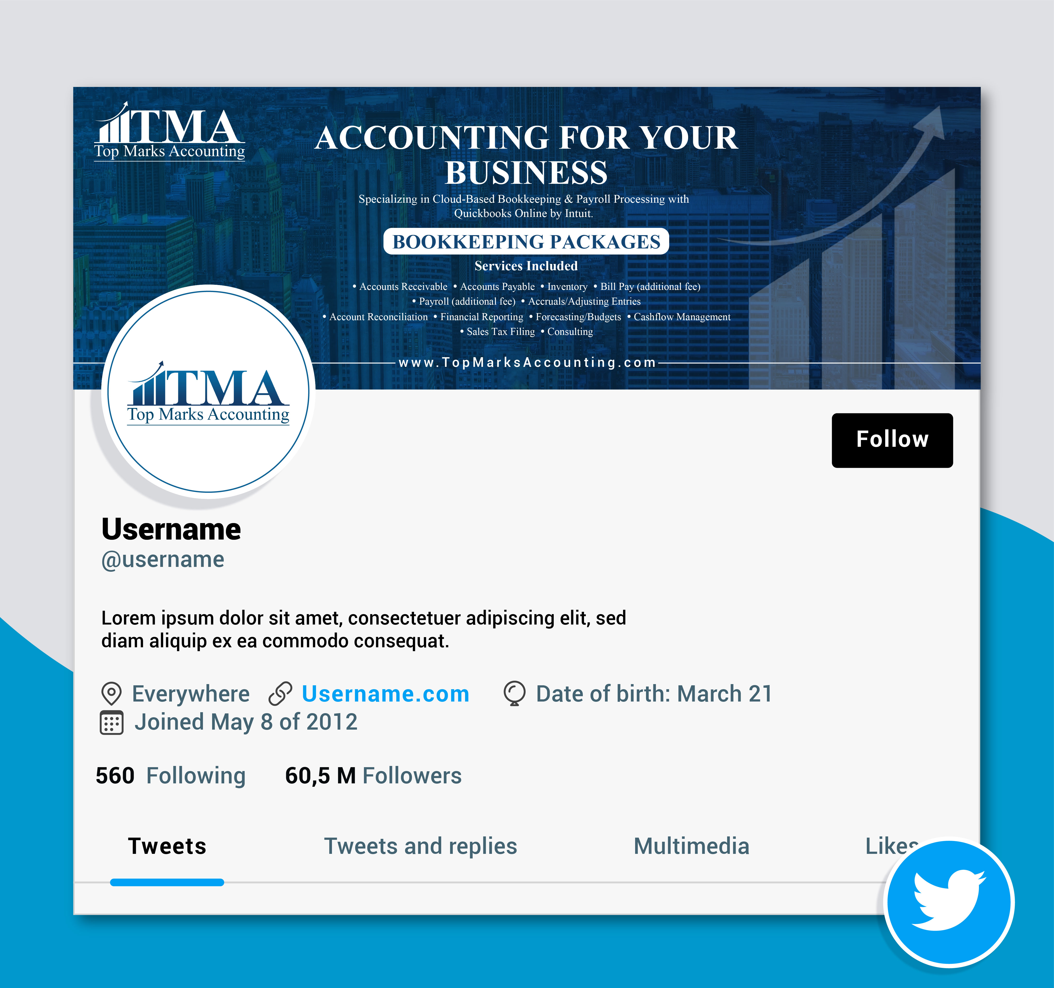 Twitter Design by artbitin for this project | Design #31033923