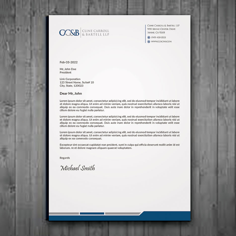 Diseño de Tarjeta de Presentación por sadikul islam para Cline Carroll & Bartell LLP | Diseño #31106416