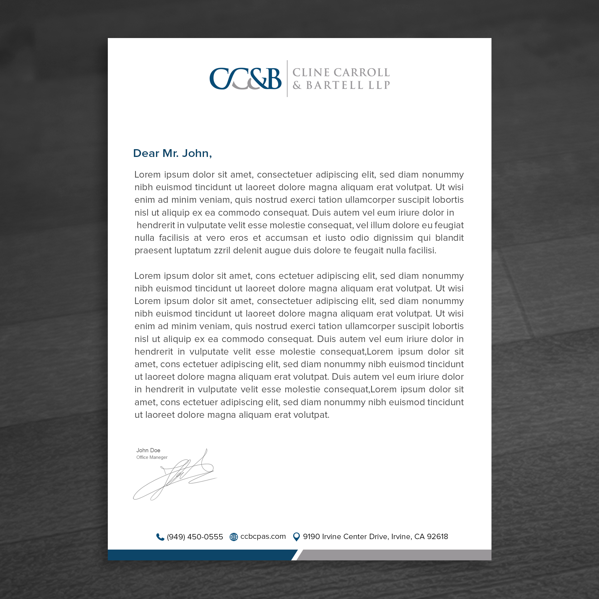 Design de Carte de Visite par WellDesign pour Cline Carroll & Bartell LLP | Design #31104725