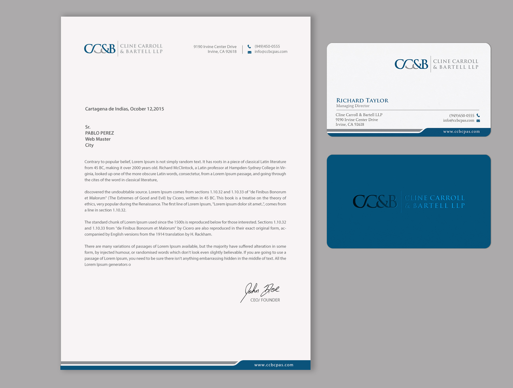 Business Card Design by chandrayaan.creative for Cline Carroll & Bartell LLP | Design #31108644