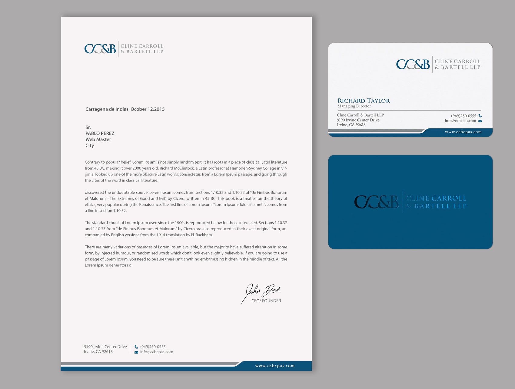 Business Card Design by chandrayaan.creative for Cline Carroll & Bartell LLP | Design #31108671