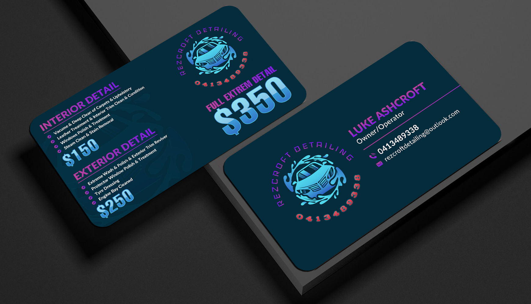 Business Card Design by Sun Moon Graphic Designer for RezCroft detailing  | Design #31108994
