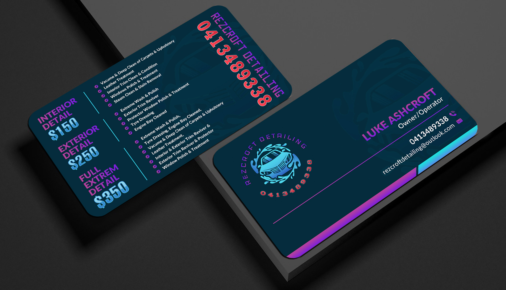 Business Card Design by Sun Moon Graphic Designer for RezCroft detailing  | Design #31108996