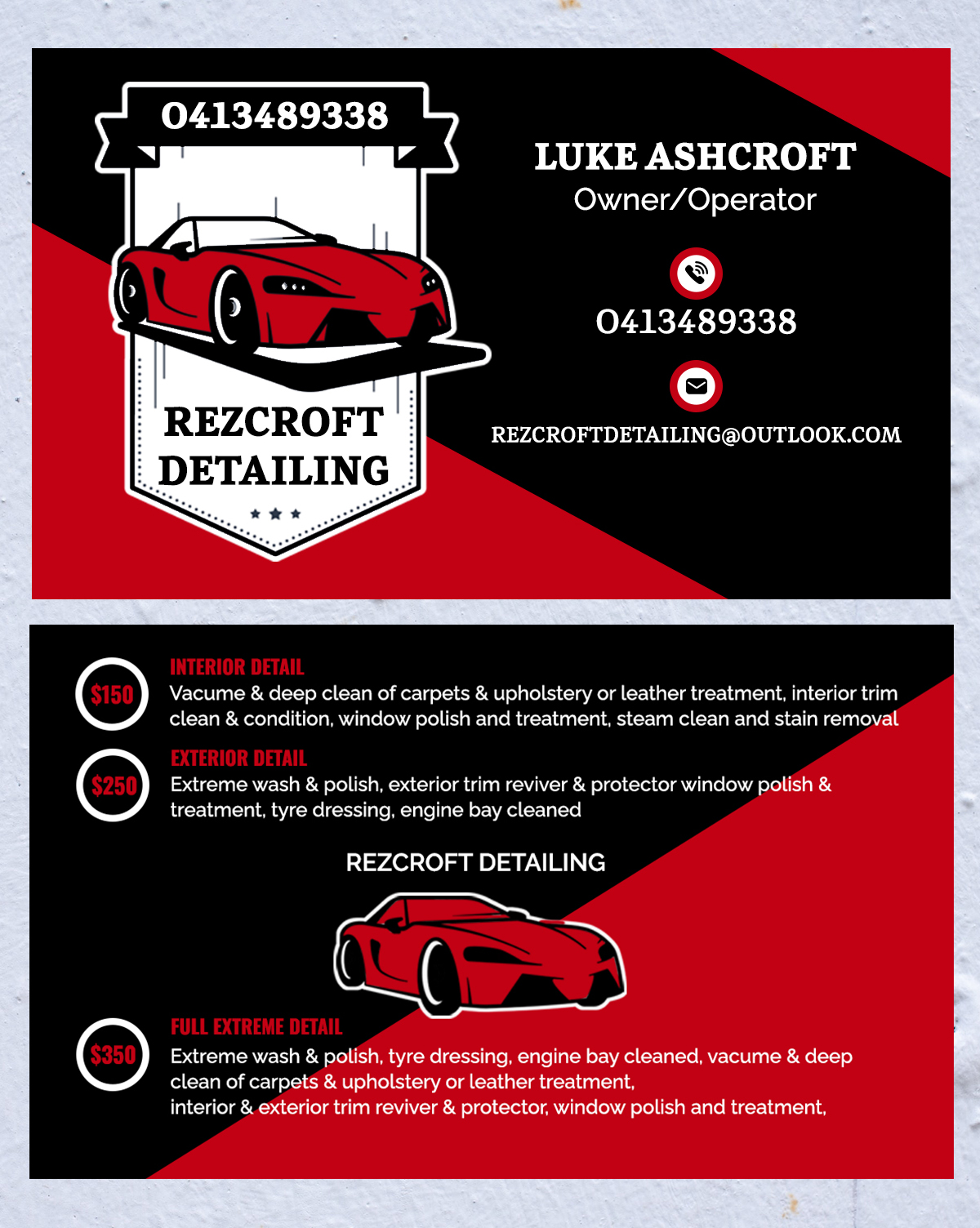 Business Card Design by TOPDEVIT for RezCroft detailing  | Design #31143061