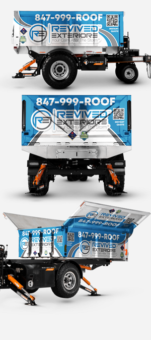 Roofing Contractor in Need of Clean Bold Design Wrap for Equipter Machine Seen From the Street