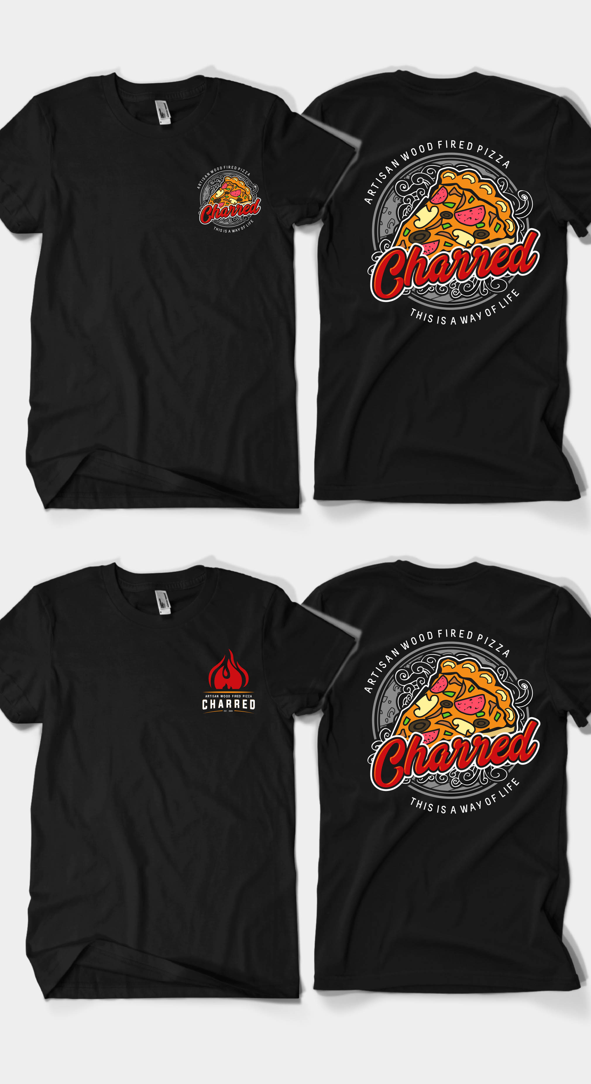 T-shirt Design by Rheanza for Charred Artisan Wood Fired Pizza | Design #31233654