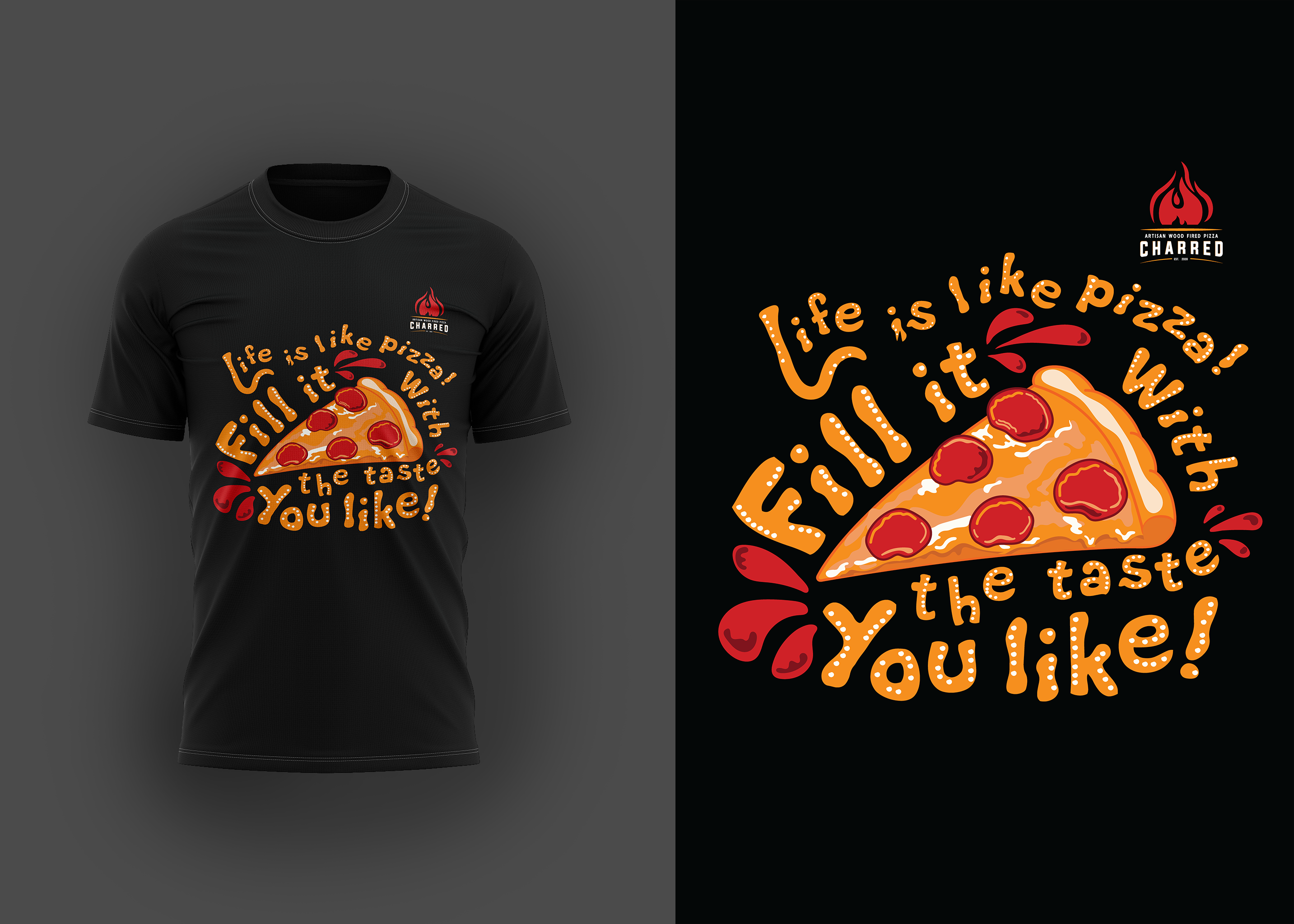 T-shirt Design by AZ design printing for Charred Artisan Wood Fired Pizza | Design #31223343