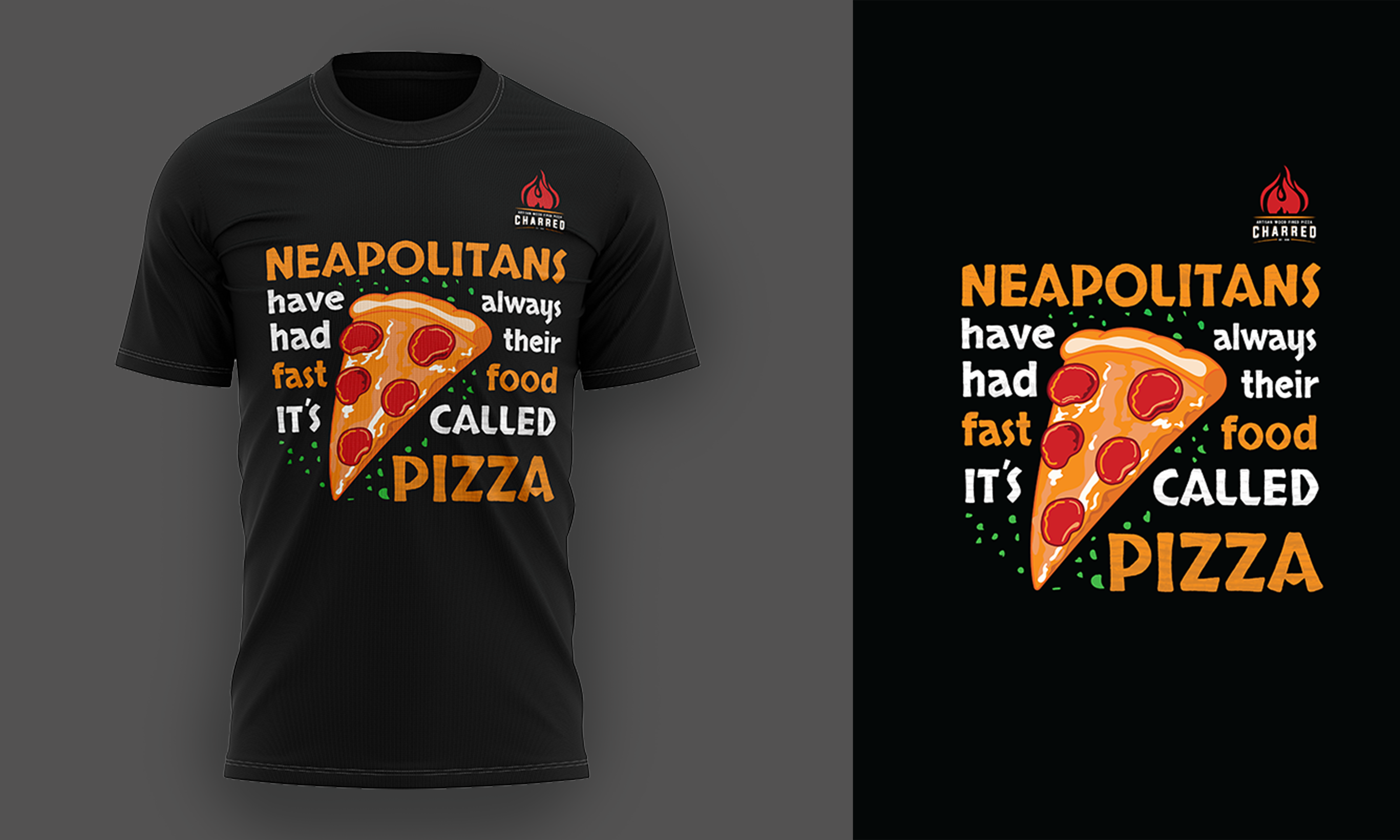 T-shirt Design by AZ design printing for Charred Artisan Wood Fired Pizza | Design #31240465