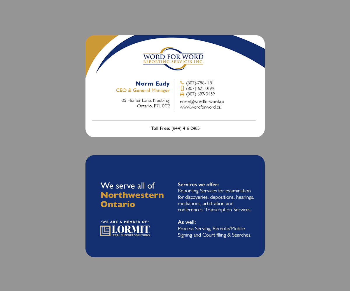 Business Card Design by Andrés Sebastián for Word For Word Reporting Services Inc. | Design #31256690