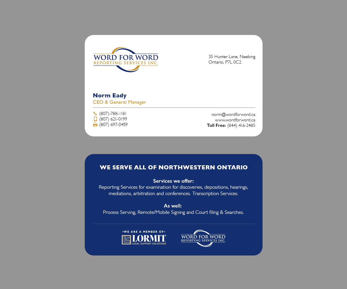 Business Card Design by Andrés Sebastián for Word For Word Reporting Services Inc. | Design #31256914