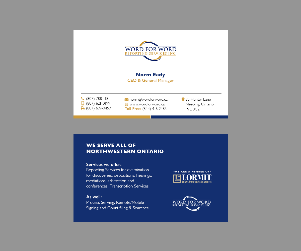 Business Card Design by Andrés Sebastián for Word For Word Reporting Services Inc. | Design #31257039