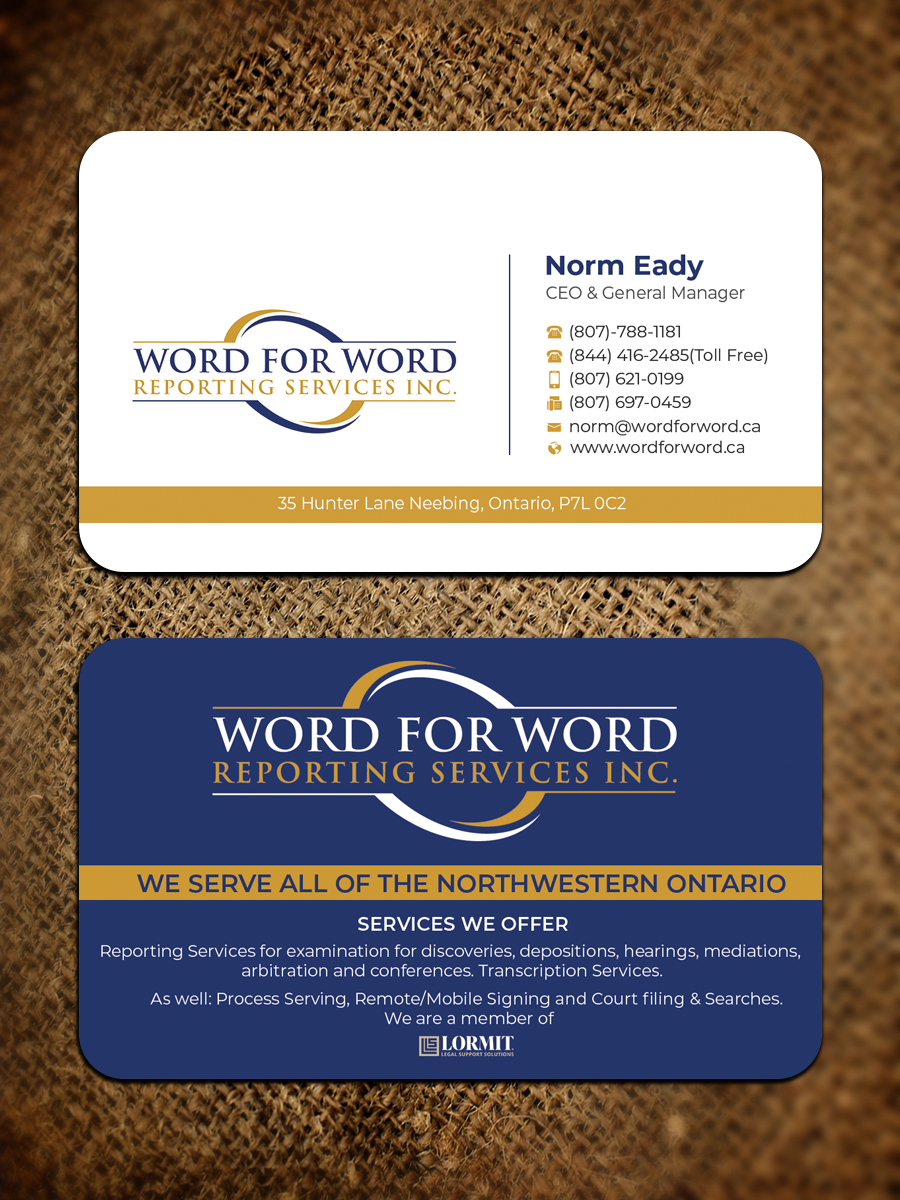 Business Card Design by Graphixpointt for Word For Word Reporting Services Inc. | Design #31253462