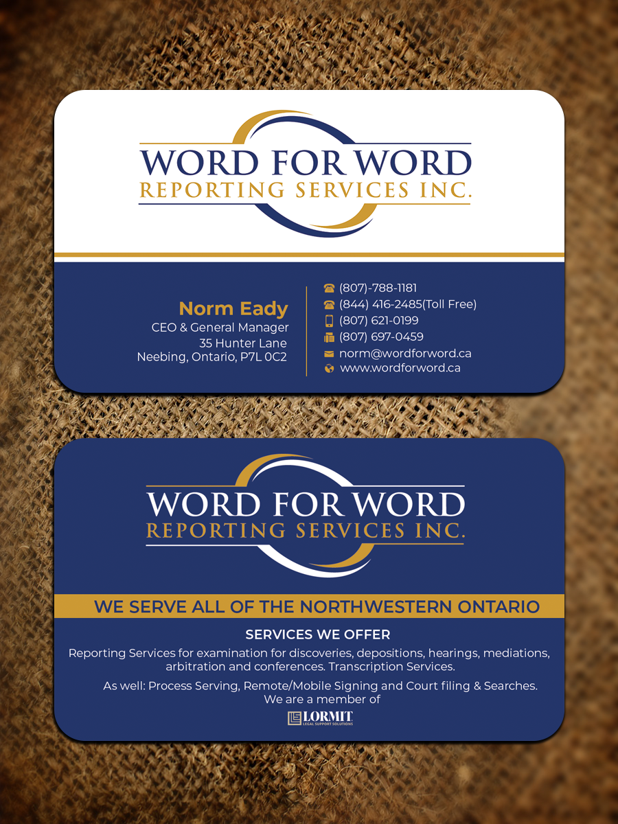 Business Card Design by Graphixpointt for Word For Word Reporting Services Inc. | Design #31253463