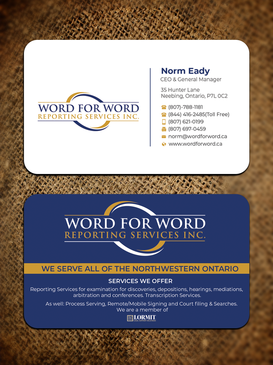 Business Card Design by Graphixpointt for Word For Word Reporting Services Inc. | Design #31253469