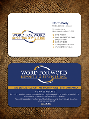 Business Card Design by Graphixpointt for Word For Word Reporting Services Inc. | Design: #31253469