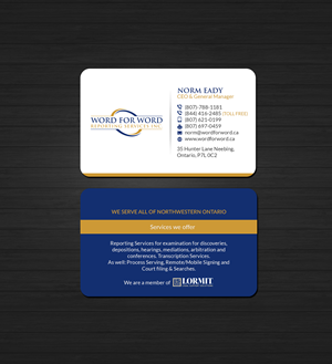 Business Card Design by Creations Box 2015 for Word For Word Reporting Services Inc. | Design: #31254721
