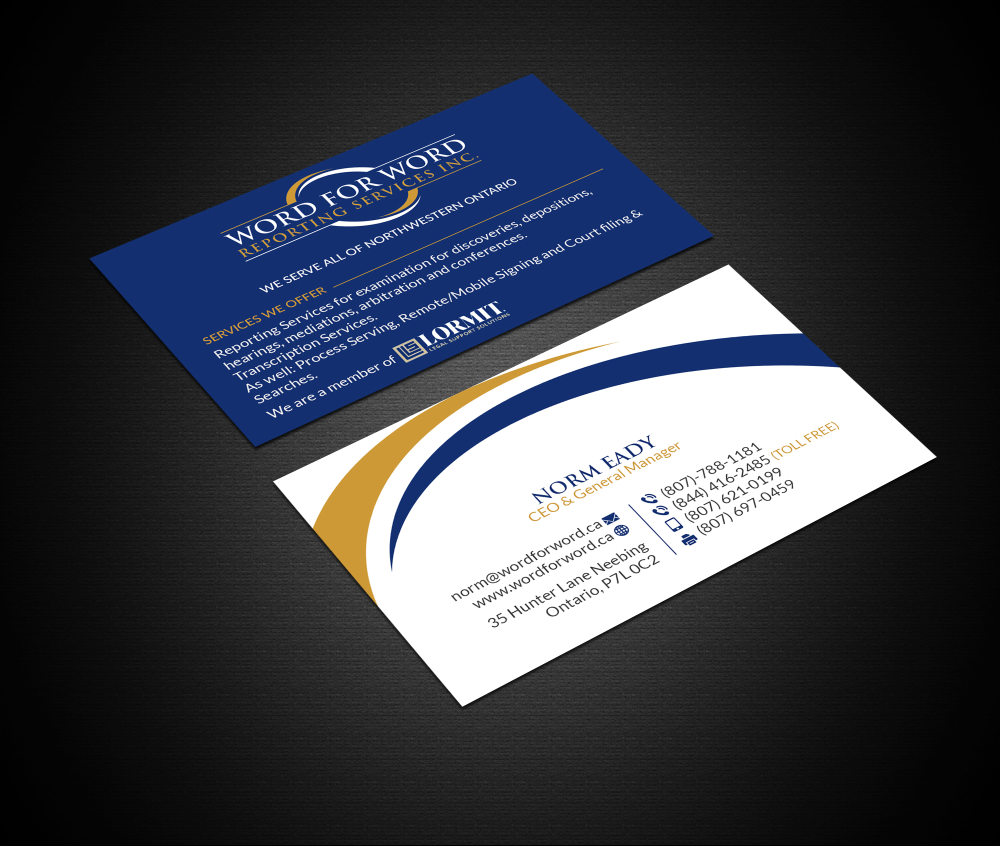 Business Card Design by Creations Box 2015 for Word For Word Reporting Services Inc. | Design #31254733
