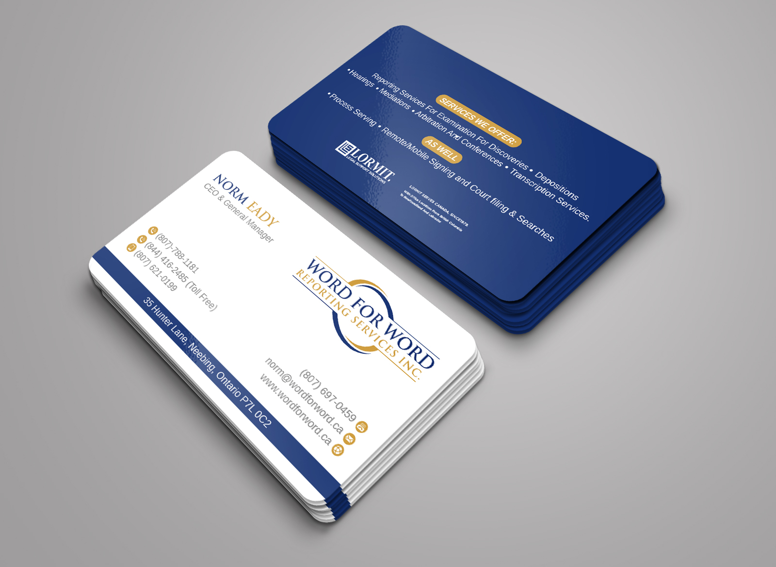 Business Card Design by LAXMI DESIGNHUB for Word For Word Reporting Services Inc. | Design #31255926